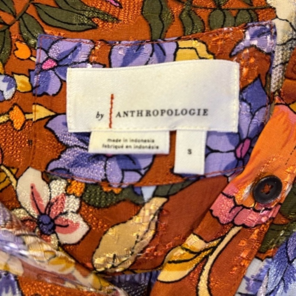 New Anthropologie Vale Maxi Floral Retro Belted Shirt Dress Orange Autumn Fall S - Picture 4 of 9